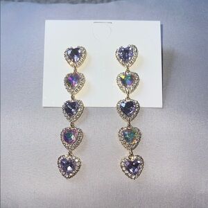 Chic Heart-Shaped Purple and Gold Drop Earrings